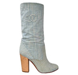 Vintage Baby Blue Chanel CC Denim Boots