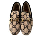 Beige Gucci GG Supreme Horsebit Wool Loafers